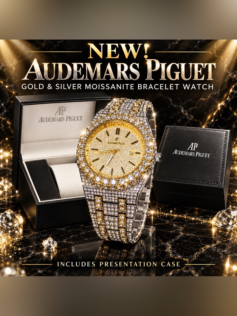AP Gold and Silver Moissanite Bracelet Watch!🔥New!